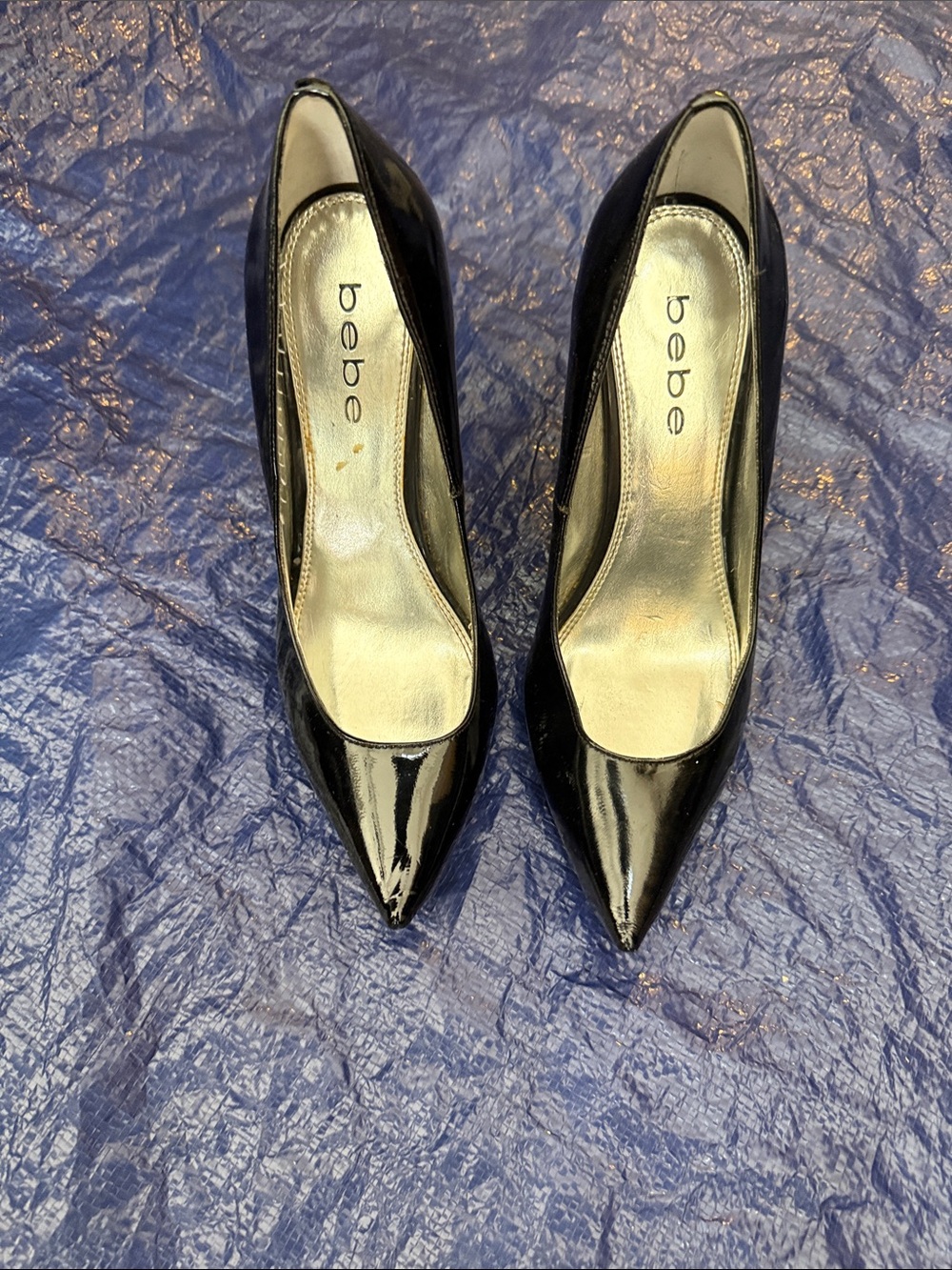 bebe Black Patent Pointed Toe Heels
